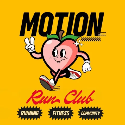 Motion Run Club — peach mascot logo graphic
